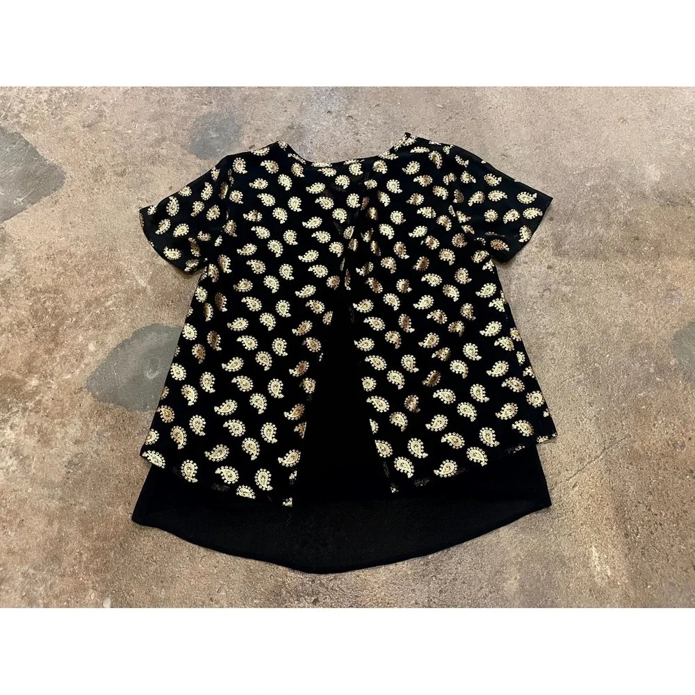 Michael Kors‎ Blouse Top Womens Medium Black Chiffon Paisley Print Double Layer